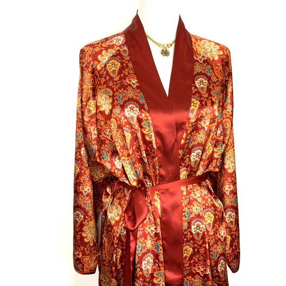 Vintage Cacique Lingerie Satin Polyester Paisley Print Robe Sz M - Picture 5 of 16